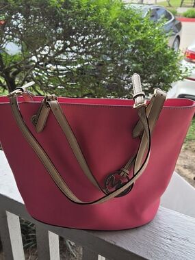 Michael Kors Pink Tote with Beige Contrast Straps